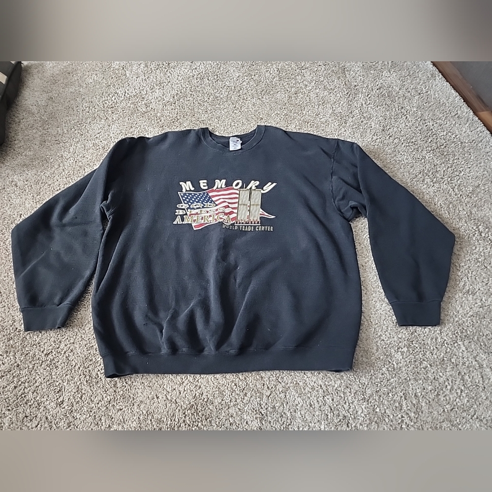 VTG 9/11 2001 Memory WTC World Trade Center Fruit Of The Loom Sweatshirt XXL God